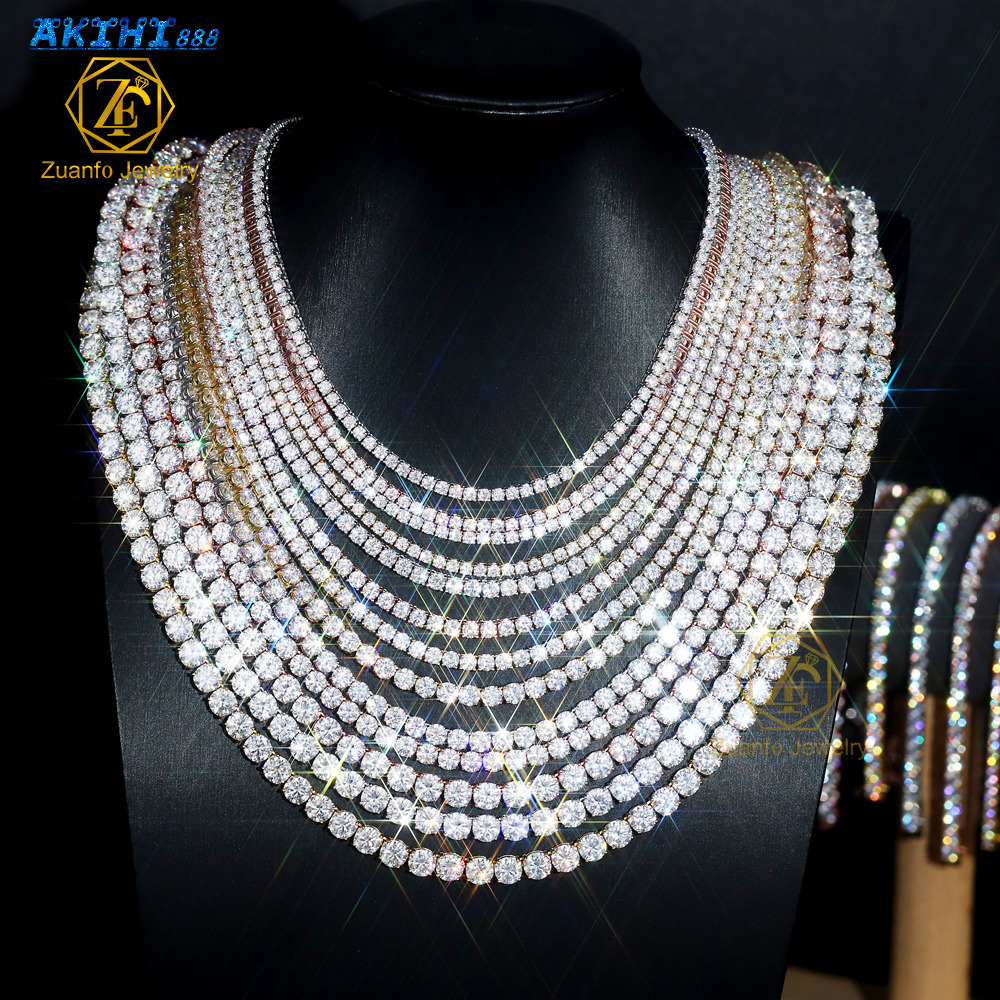 Factory Price Rhodium Plated 925 Sterling Silver Moissanite 2mm 3mm 4mm Tennis Necklace Moissanite Tennis Chain Tariff Free