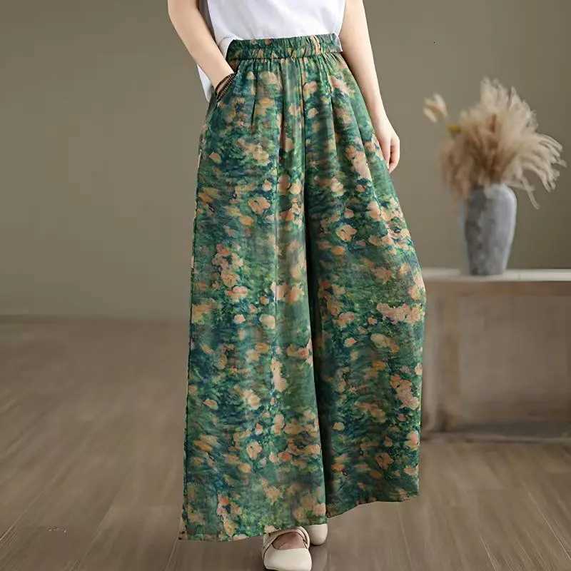 Pants Capris Women's Leggings Women's 2026 New Women Yamamoto Style Pants Summer Ice Silk Printed Wide Leg Trousers Loose Casual Baggy Cul