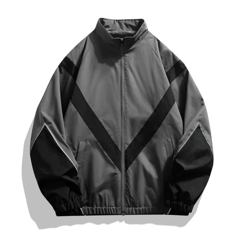2025 Men's Autumn Jacket with Reflective Splicing Stand Up Collar Spring and Sports Leisure Windproof 261010