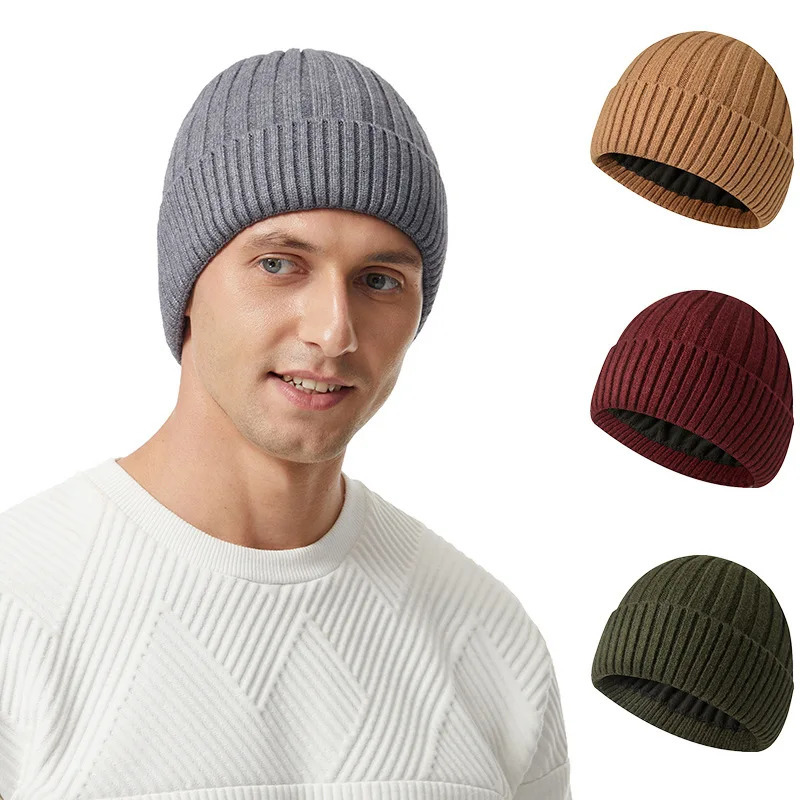 Fleece Knitted Hats Mens and Womens Winter Thickened Warm Cycling Cold Ear Protection Hat Solid Color Wool Pullover Beanie 261017