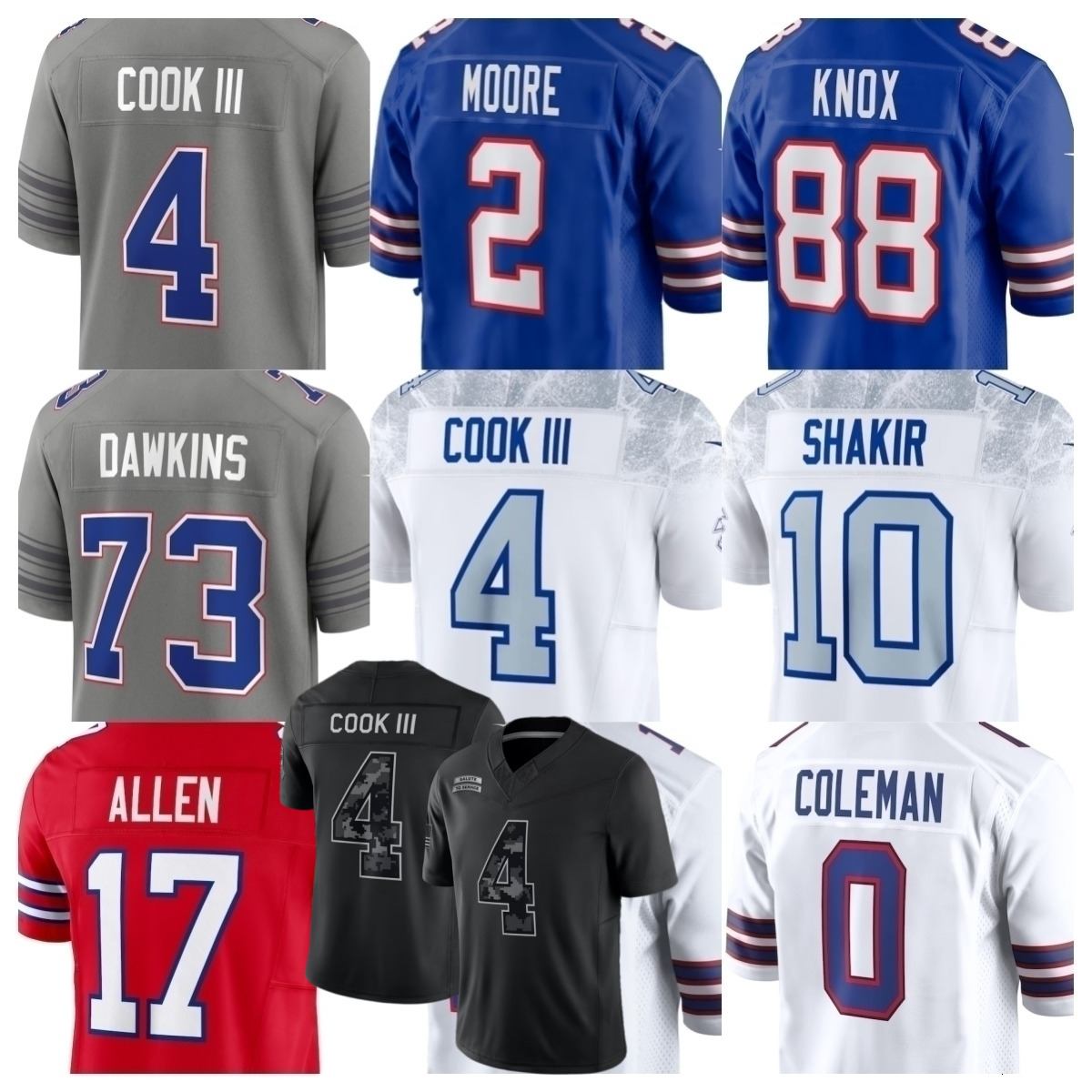 Josh Allen Jersey Buffalo Football James Cook III Dalton Kincaid Keon Coleman Khalil Shakir DJ Moore Joshua Palmer Greg Rousseau Dorian Williams Chr