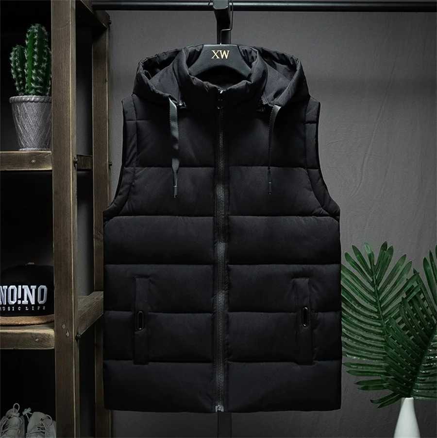 Vests Red Men Cotton Men's Padded Vest Detachable Hooded Sleeveless Casual Jackets Winter Warm Men's Clothing Male Thick Coat Big Size 5XL