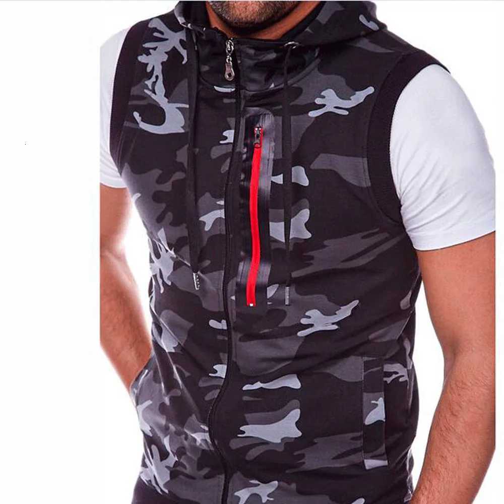 Print Men's Vests Hooded Camo Loose Waistcoats Autumn Female Sleeveless Zip Up Camouflage Print Vest Coats BSD-ZW28W261017