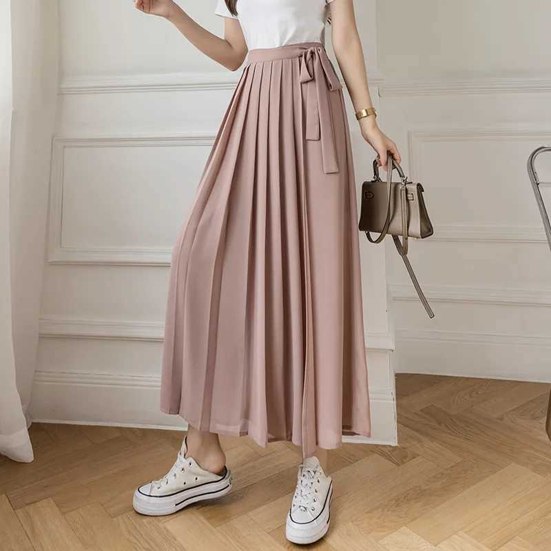 Women's Capris Women's Leggings Pants Casual Chiffon Wide Leg Pants High Waist Nine Points Skirt Sle Women's Summer New Elastic Waist