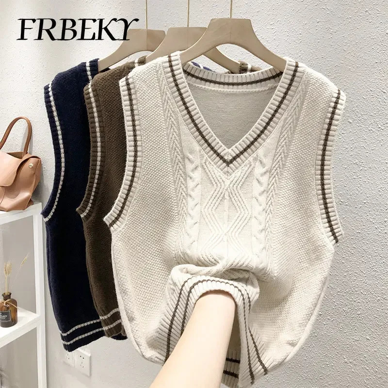 Knitted Sweater Undershirt Casual Solid Color Sleeveless Pullover Women Vintage Knit Vest Jumper 261009