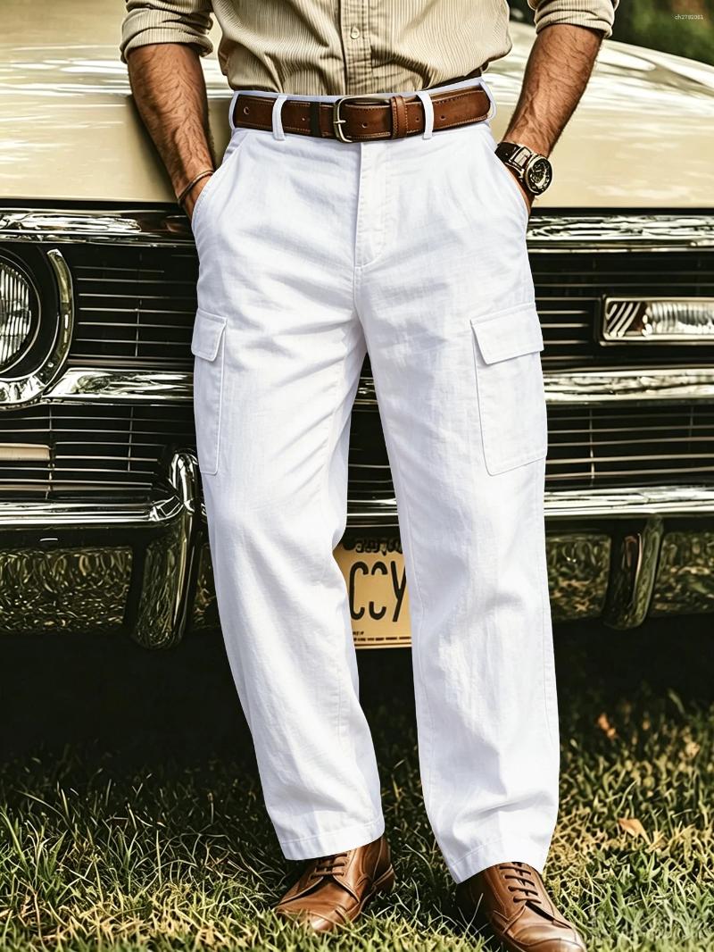 Spring & Autumn Men's Linen Cargo Pants Multi-pocket Straight Loose Outdoor Casual Trousers