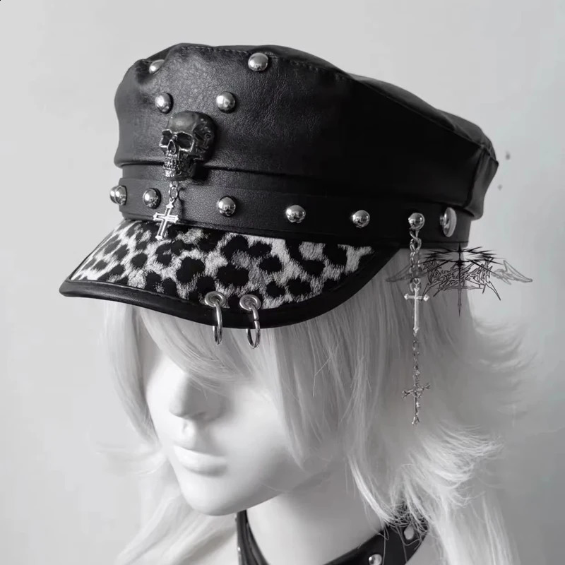 Fashion PU Leather Women Beret Punk Style Vintage Flat Top Military Caps Outdoor Casual Army Cap261016