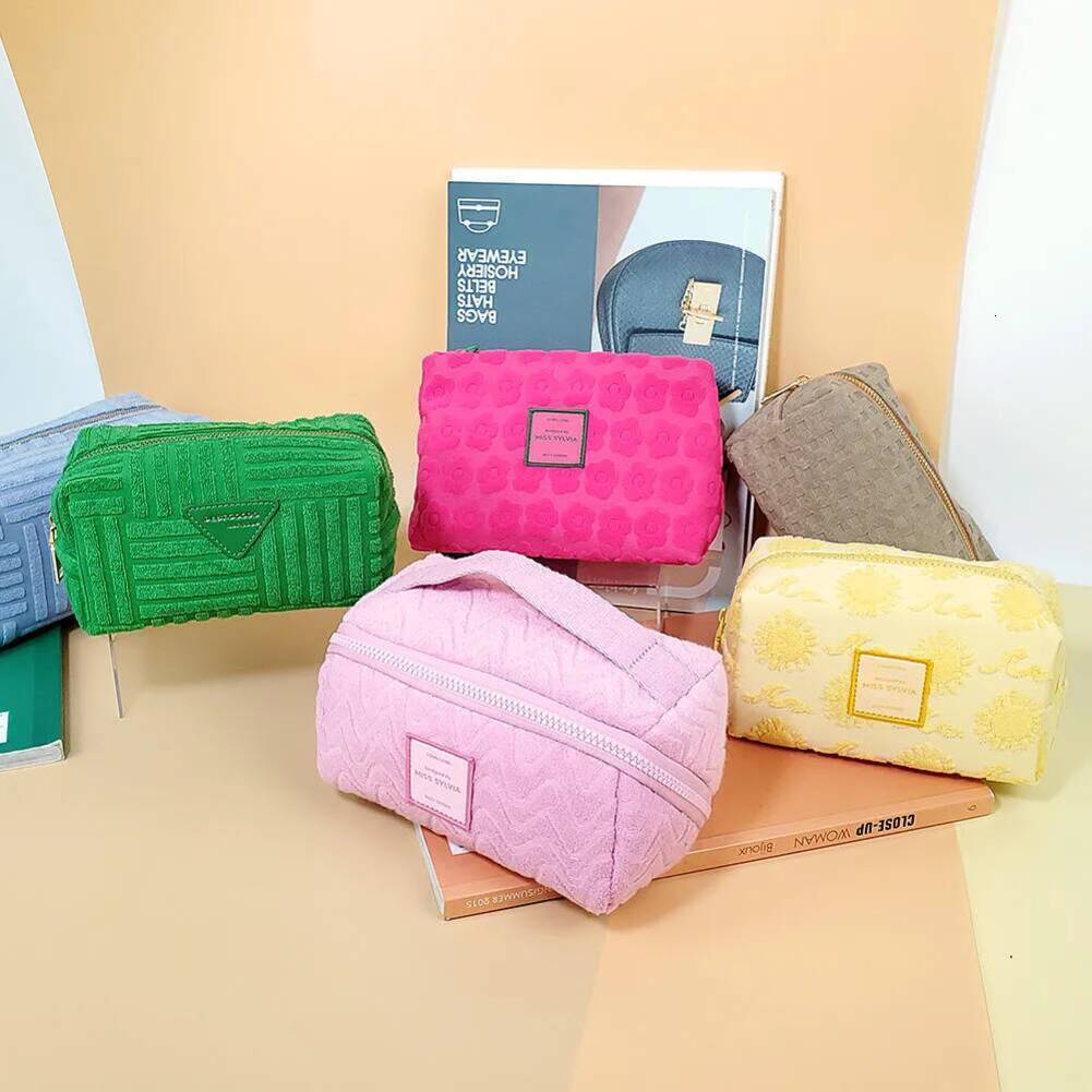 Cosmetic Bag Cosmetic Bag Eco Friendly Customized Travel beauty pouch Beauty Jacquard Beauty Pouch Pattern Towel Fabric Pink Cute Makeup With Logo M