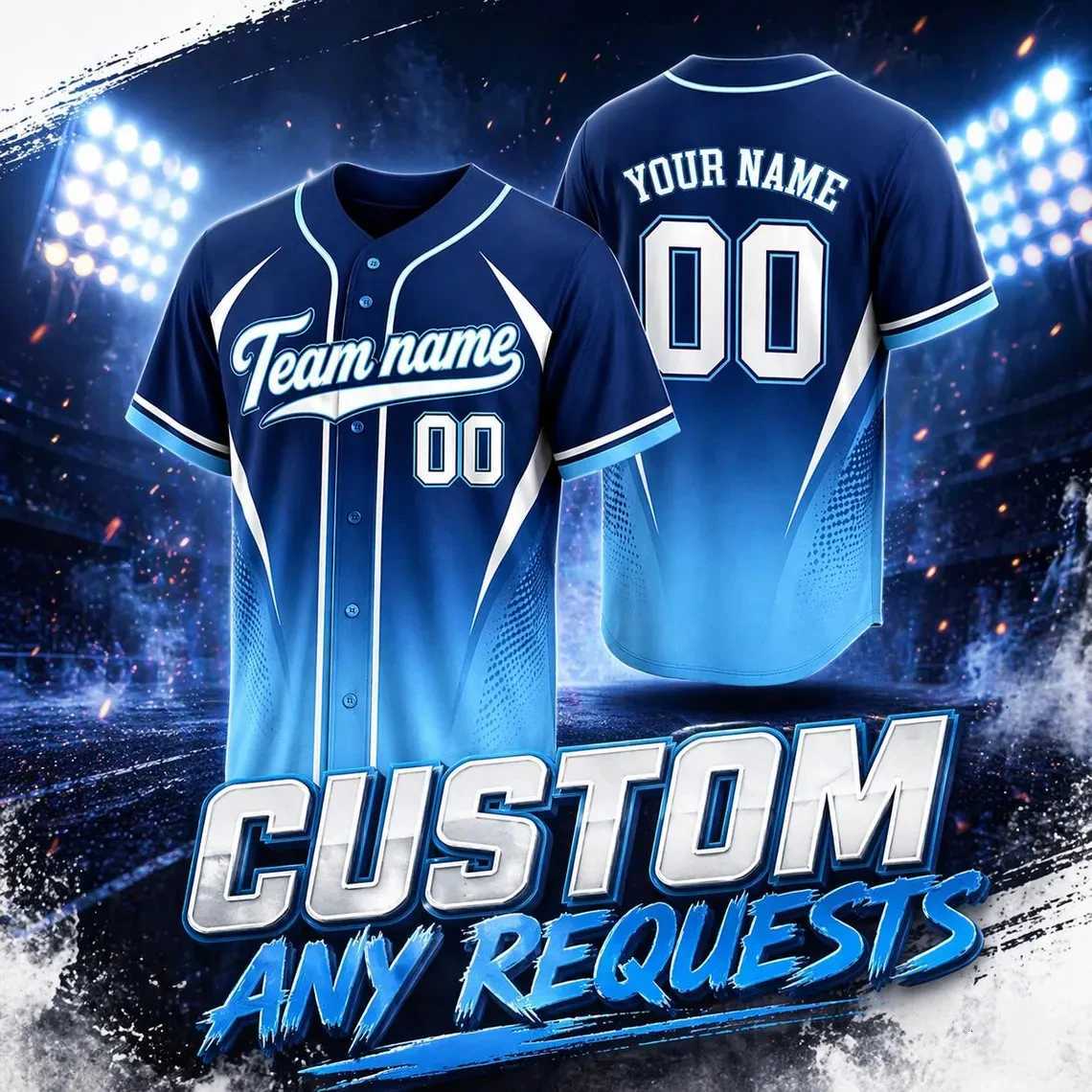 Shirts Men's T-Shirts Men's Casual Custom Gradient Dot Pattern Baseball Personzed Team Name Number Blue White Sport Design Team Uniform Fo