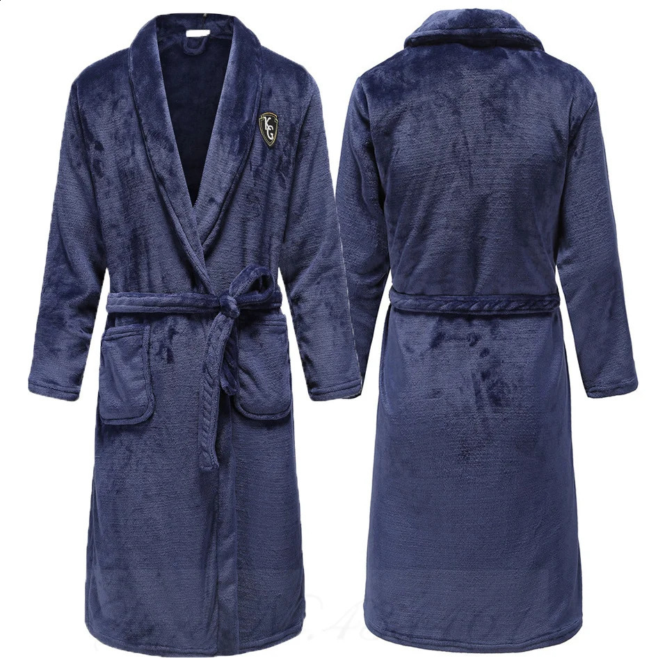 PLUS SIZE Flannel Men Robe Sleepwear Thicken Warm Coral Fleece Nightwear Lingerie Lounge Wear Loose Home Clothes Bathrobe Gown 261017