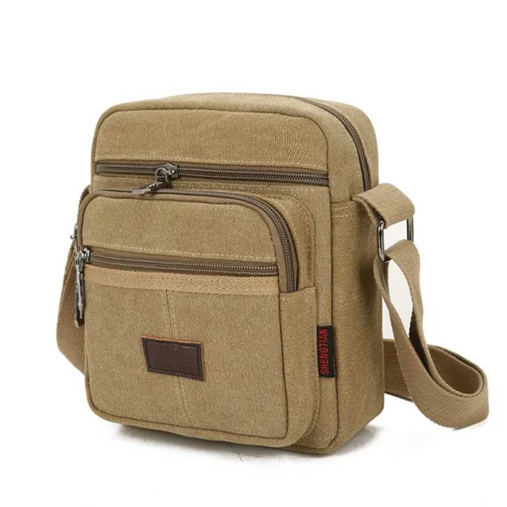 Cross Body Casual Canvas Men's Shoulder Bag Large Capacity Solid Color Crossbody Bag Zipper Multi Layer Business Cash Bag H261016