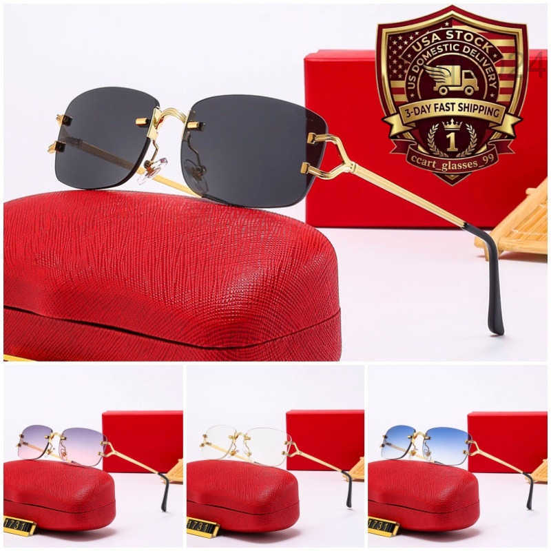 Designer Sunglasses For Women Luxury Eyewear White Designer Shades Lunettes Gafas Metal Rimless Hand Cut Lens Wholesale Bulk USA STOCK 3 Days Fast S