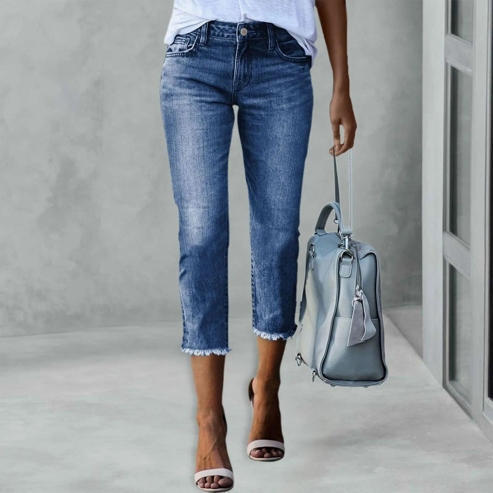 Ladies' Fashionable Slim Fitting Ripped Trendy Jeans Summer Streetwear Casual Distressed Stretchy Denim Pants 260911
