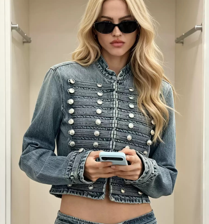 Retro Washed Blue Women French Trendy Casual Streetwear Denim Jacket Womens Vintage Jeans Coats