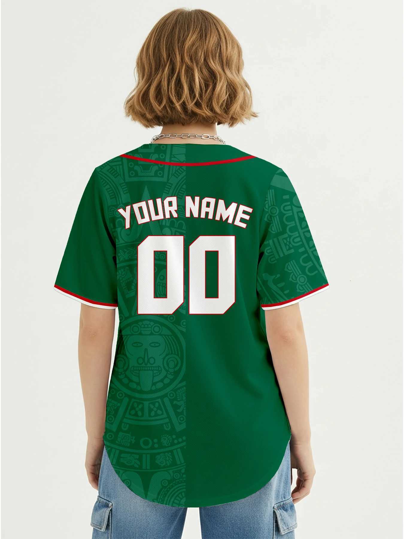 Mexico Personalized Men's Baseball T-Shirts for Women Custom Name Number Button Down Baseball Shirt Team Uniform S-4XLW261017