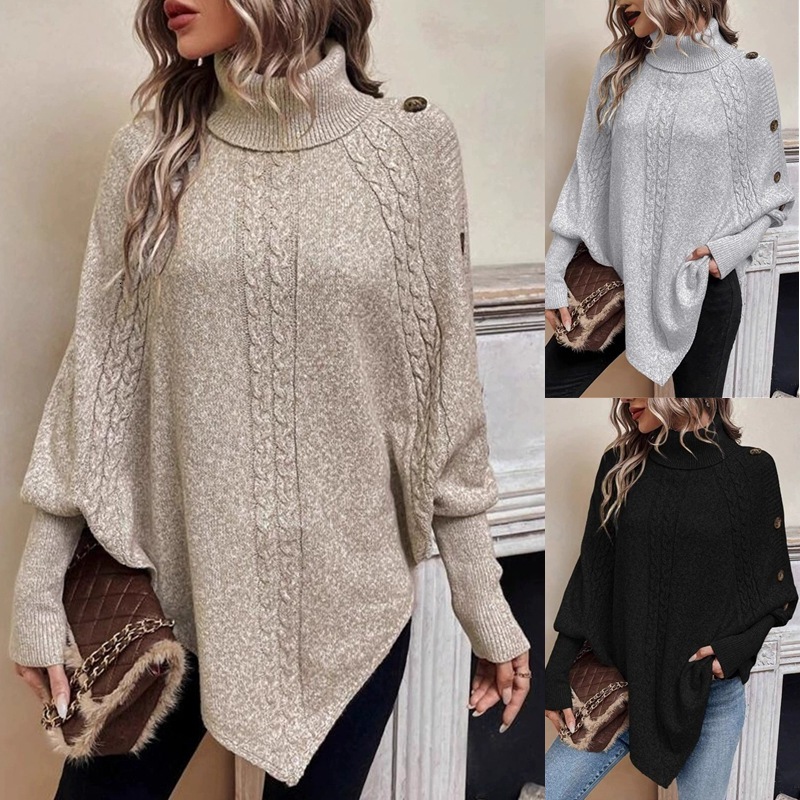 2026 Autumn/winter New Fashion Brand Series Button Bat Sleeve Sweater European And American Style Women's Round Neck Knitted Top