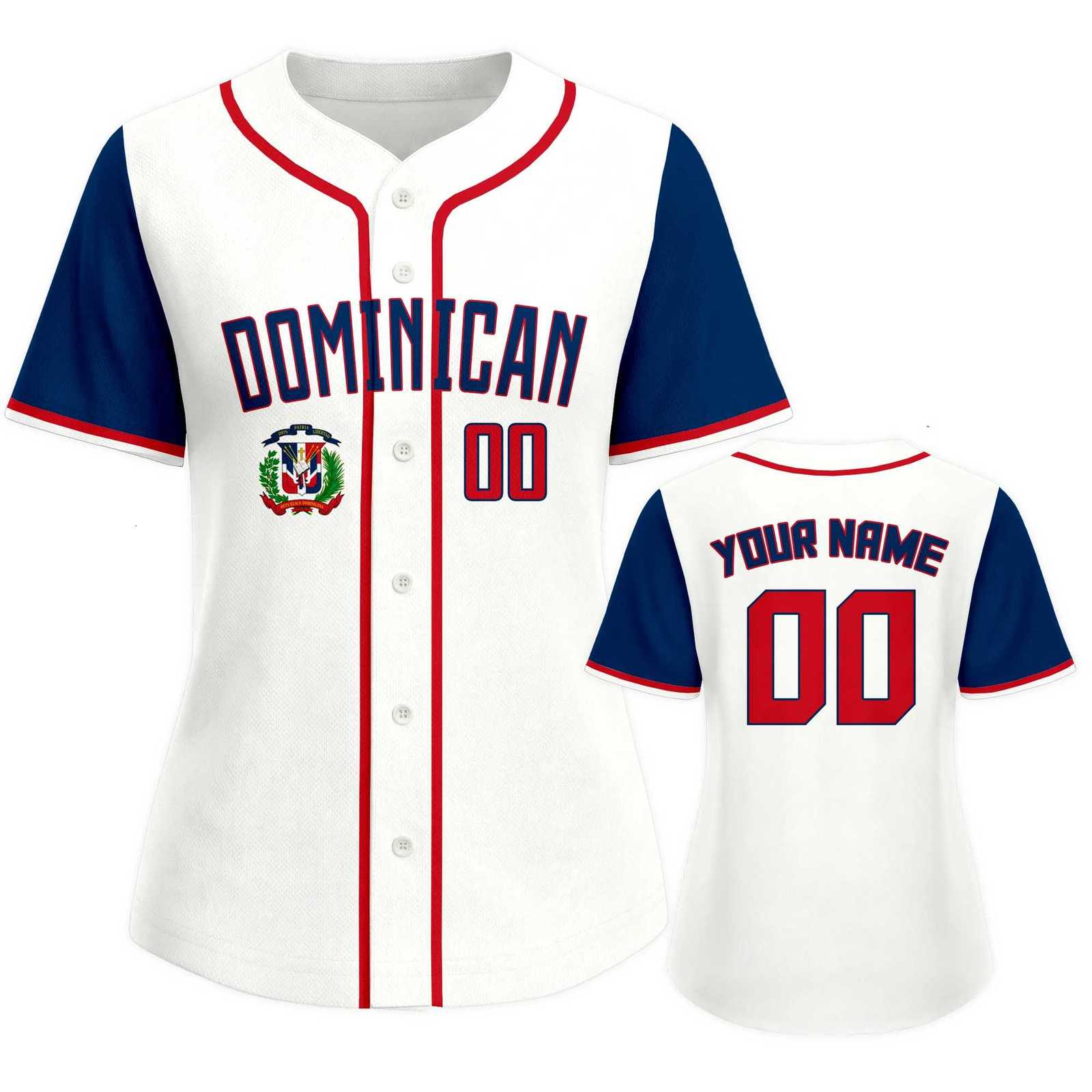 Dominican Custom Men's Baseball T-Shirts for Women Personzed Baseball Uniform with Name Number Button Down Baseball Shirt SportwearW261017