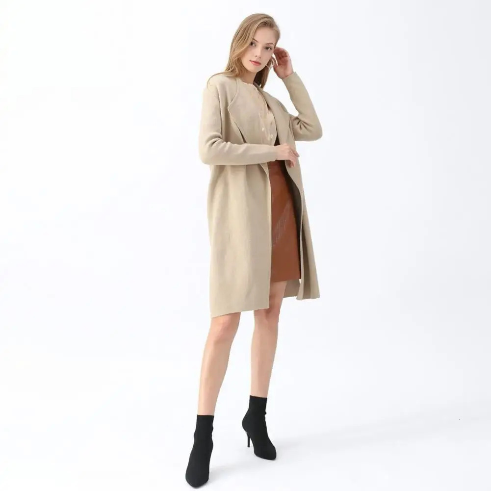 Women Coat Long Jacket for Womens Wool Trench Lapel Open Front Knit Coatigan Warm Thick Overcoat Fall Winter 261010
