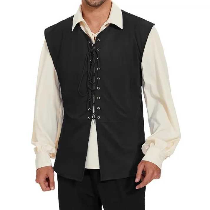 Pirate Men's Renaissance Vests Medieval Vest-Style Clothing Ensemble. Cotton High-Neck Gothic Steampunk Waistcoat for Halloween CostumeW261017
