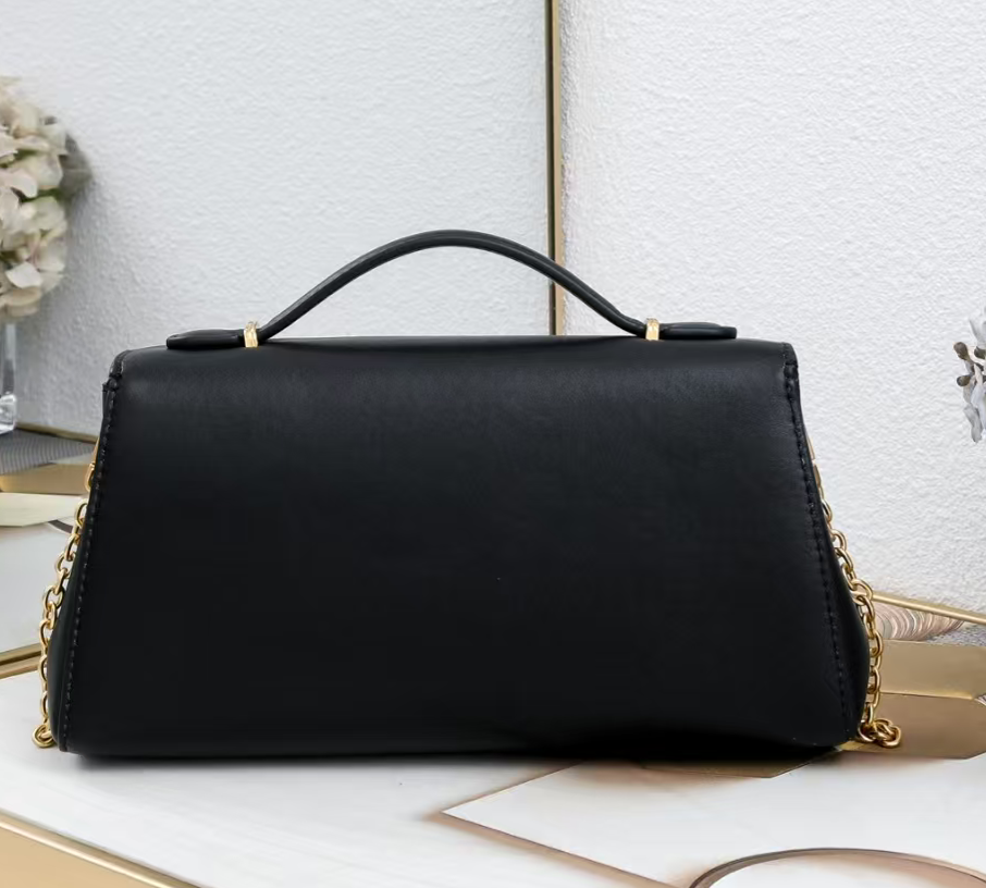 Medaillon Pouch in Smooth Luxury Designer Bag for Women Chic Shoulder Handbag with Gold Medallion Lock, Top Handle Chain Crossbody Strap size26*11.5