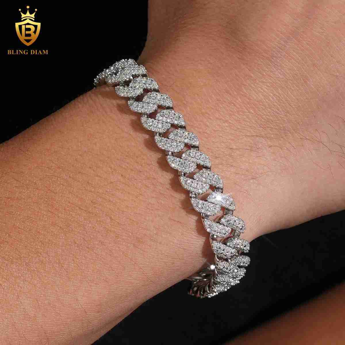 US Stock 10mm Iced Out VVS1 Moissanite Diamond Cuban Link Bracelet Men Brass Chain GRA Past Tester