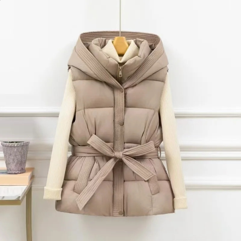 Winter Down Cotton Vest Jacket Women Sleeveless Hooded Puffer Parkas Warm Vest Coat Female Waistcoat Ladies Overcoat 261013