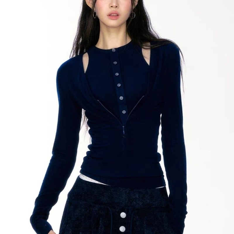 MEXZT Streetwear Patchwork T Shirts Women Fashion Hollow Out Crop Tops Y2K Korean Long Sleeve Tees Autumn Slim Design Clothes