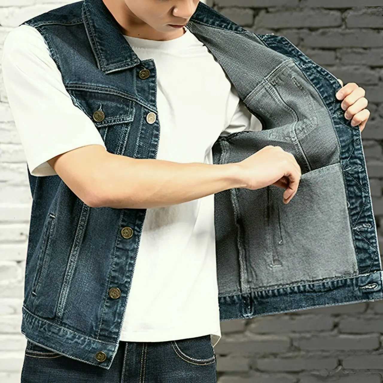 Winter Men's Vests Autumn and Retro Denim Men's Trend Multi-pocket Outdoor Jacket Casual Tooling Coat Vest for Men Clothing Motorcycle Ves