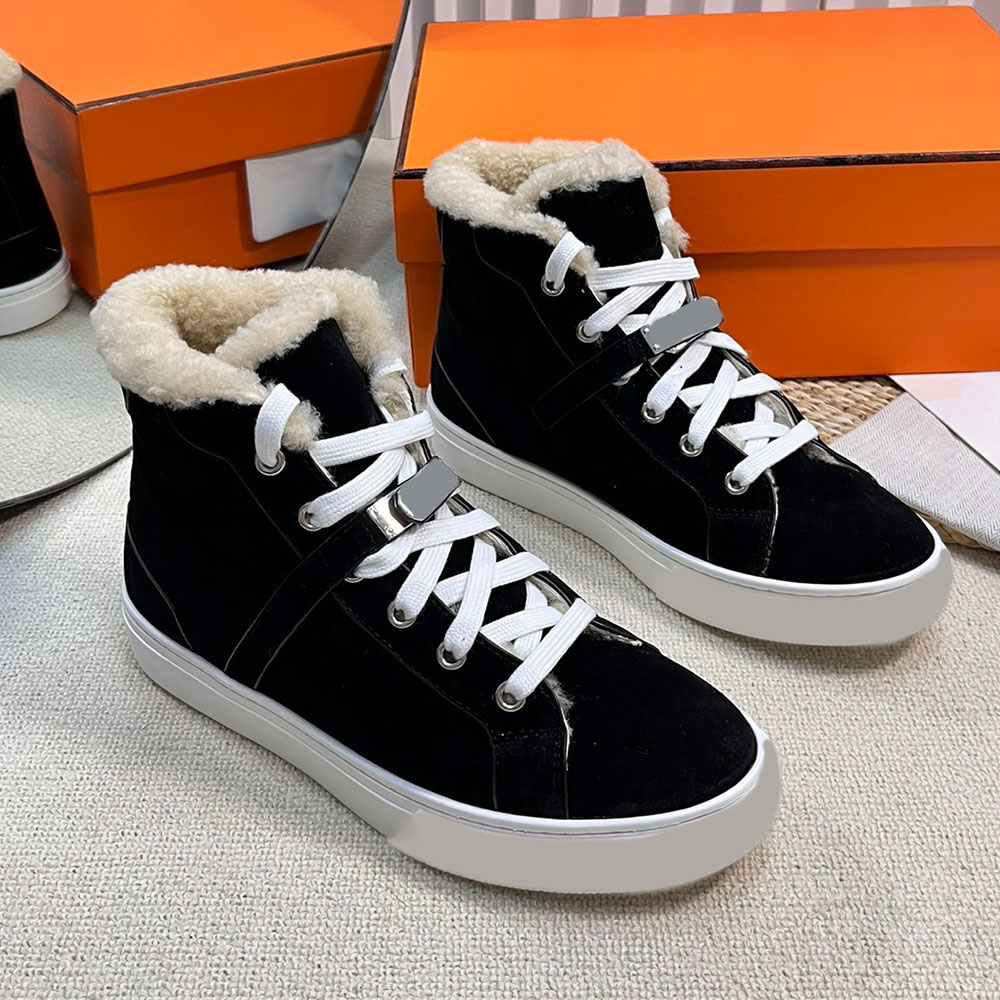 Luxury Designer Suede Goatskin Sneakers High Top Sneaker Womens Retro Casual Sneaker Warm Fashion Brand Autumn Winter Sports Shoes Shearling Lining