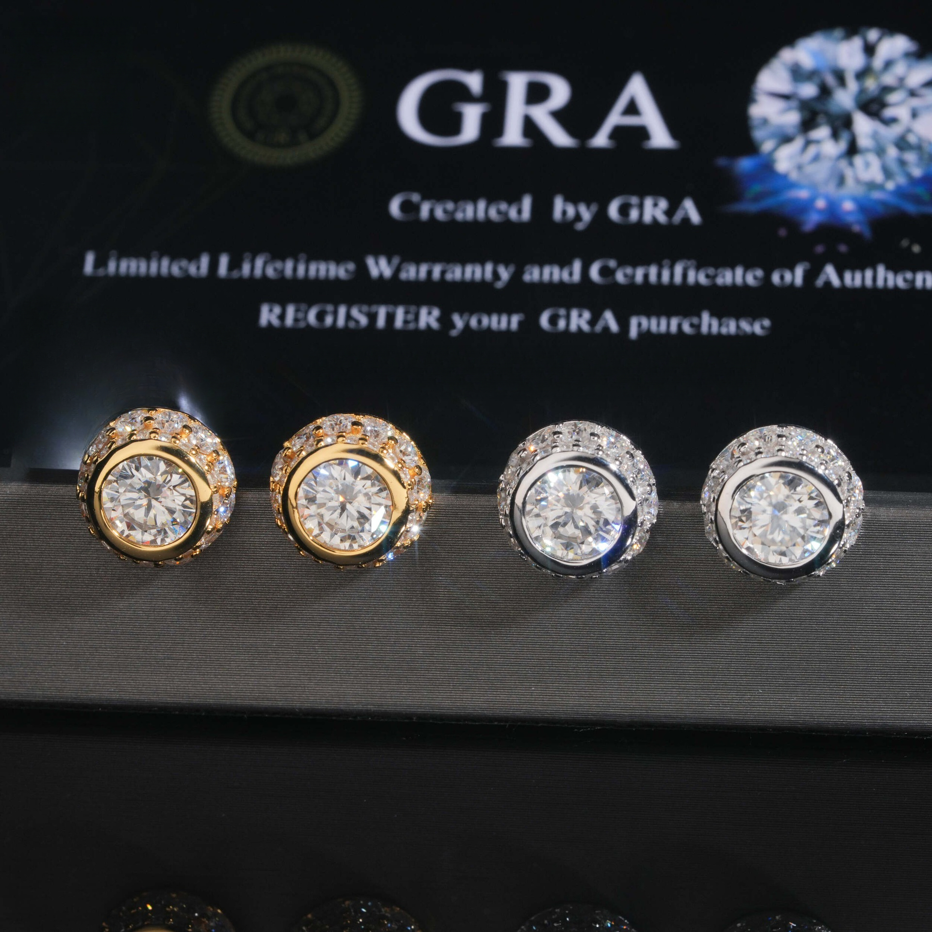High-end 10.8mm round VVS moissanite stud earrings with full diamond setting, S925 silver material, luxury jewelry