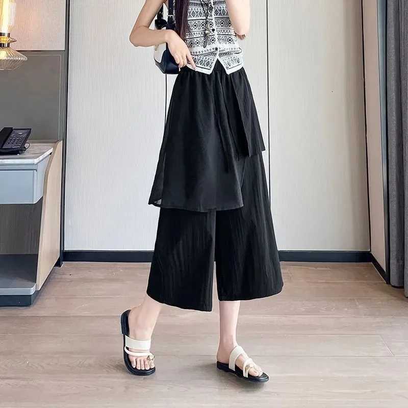 Fake High Waist Skirts Women's Two Piece Wide Leg Pants Casual Layered Skirt Pants W261017