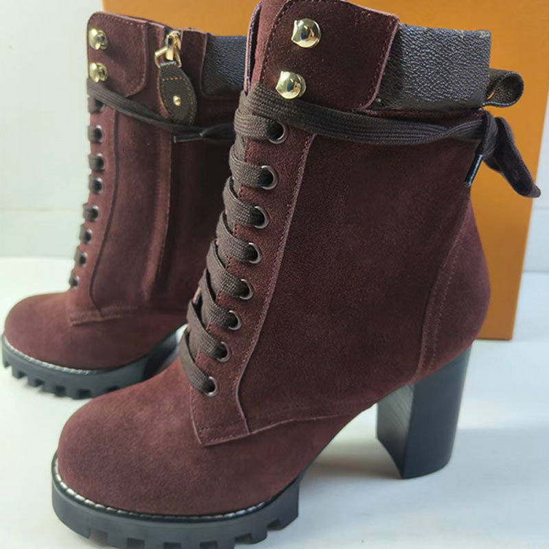 2026 Women Boots Designer Star Trail Ankle Boot High Quality Winter Boots Suede Lace Up Booties Combat Boots Girls Ladies Heel Boots Warm Snow Boots