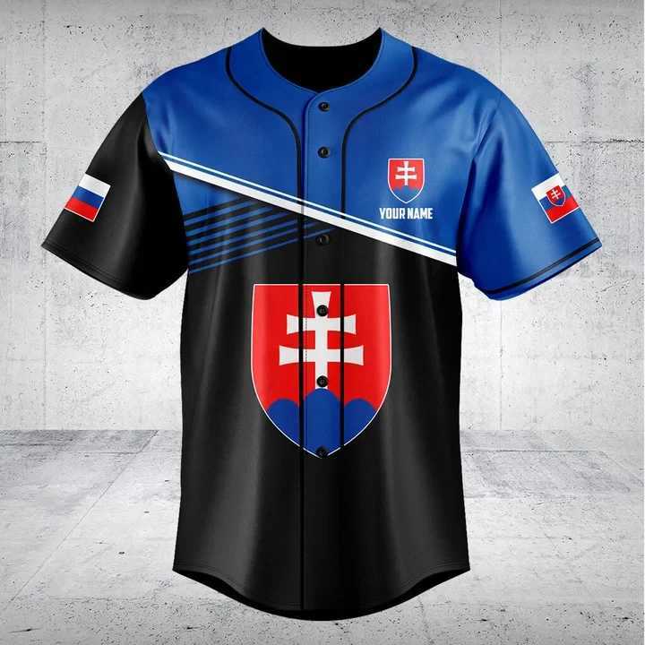 Slovakia Men's T-Shirts Custom Name Flag Graphic Button Shirt Summer Casual Loose Oversized Baseball Team Fast Dry Short Sleeve TopsW261017