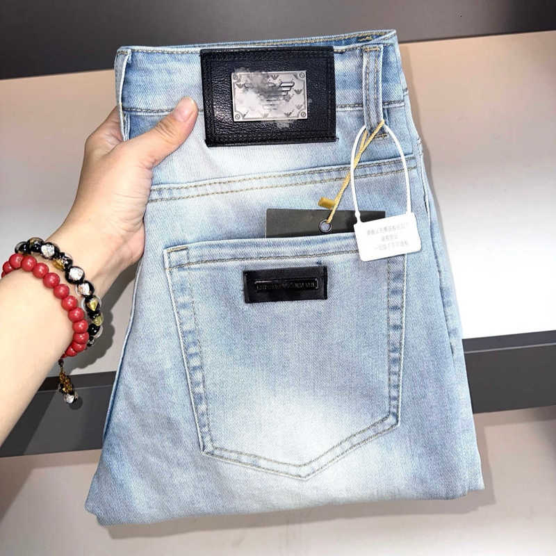 designer Men's Jeans Spring/Summer Printed Blue High-End European Style men Slim Stretch Washed Straight-Leg Casual Jeans JGFN