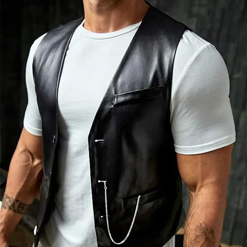 Men's Men's Vests New Simple PU Slim-fit Leather Vest Jacket Men's VestW261017