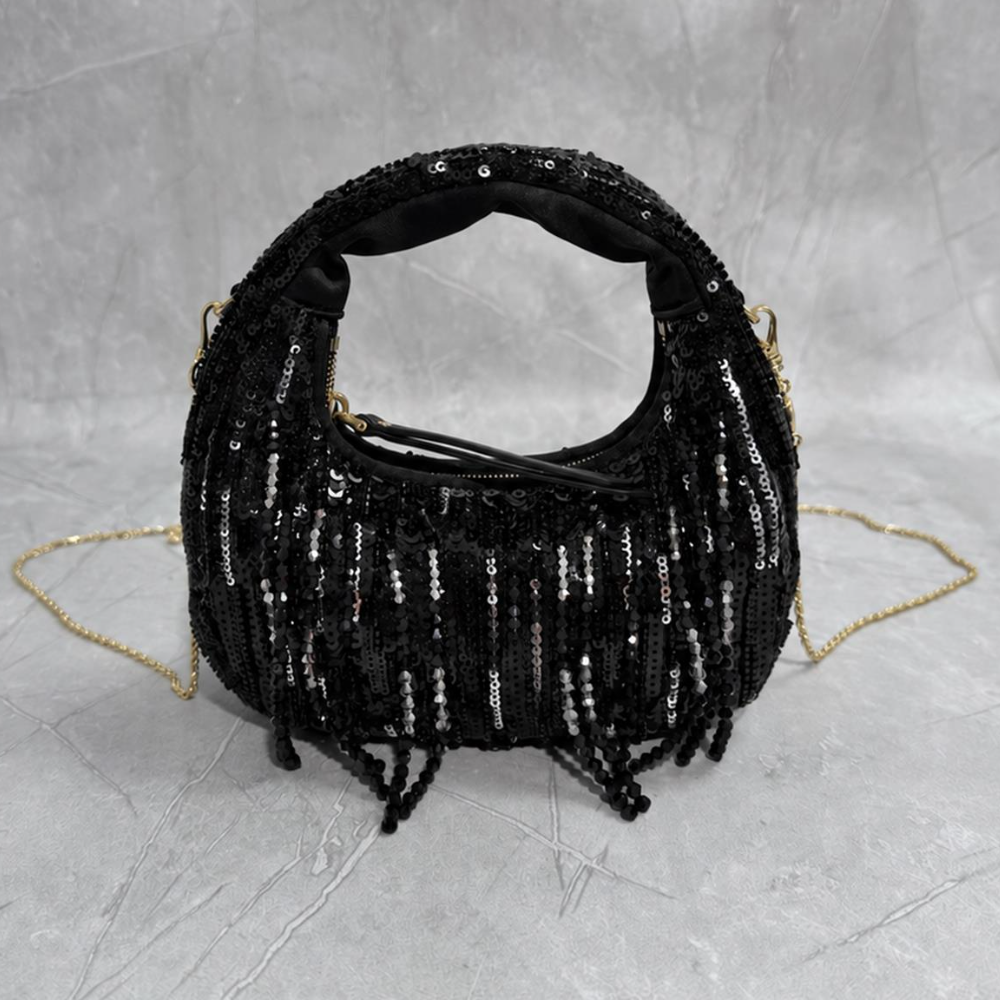 Sparkling Evening Bag Sequin Embroidered Fringe Chain Shoulder Crossbody Compact Chic Date Banquet Top-Tier Designer New Arrival