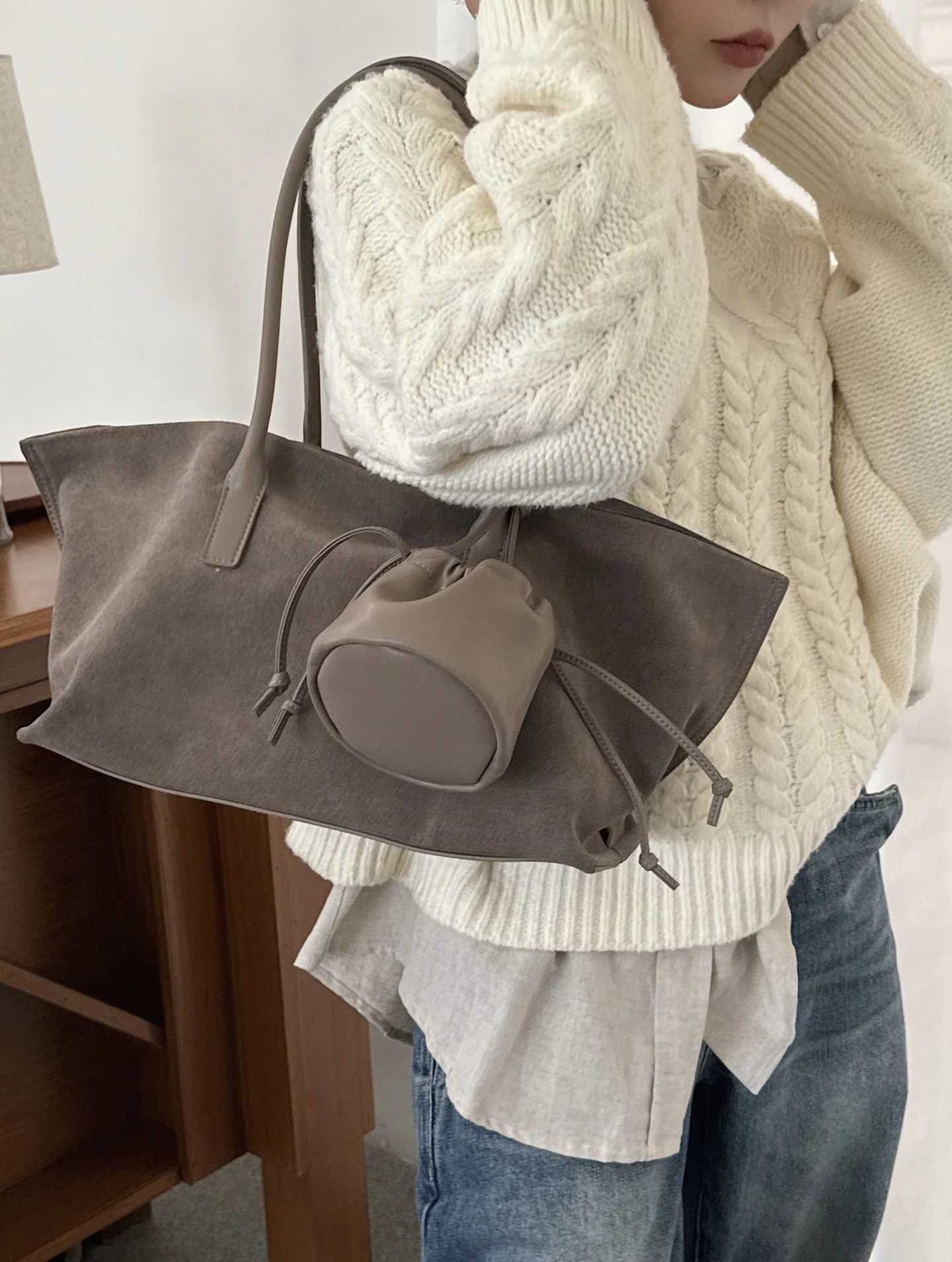 Evening Bags Genuine Grade Matte Suede Cow Leather Women's Shoudler Bag Designer Ladeis Handbag Big Female Tote High Quality New H261016