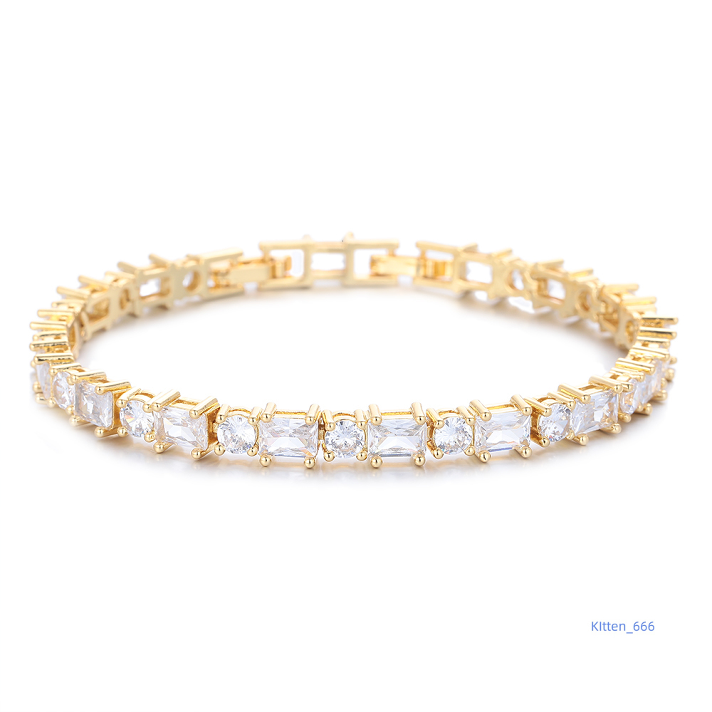 OUGEPHELI Luxury Baguette Moissanite Tennis Chain Bracelet 925 Silver Gold Silver Plated Clasp Design Trendy Women's Fine