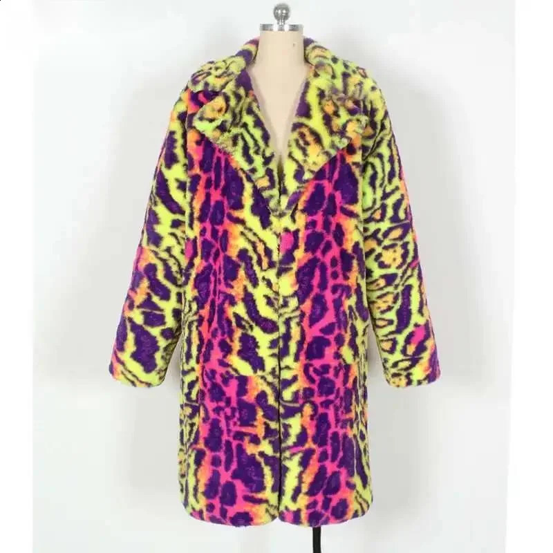 Men's Faux Fur Coat Autumn Winter Warm Plush Jacket Leopard Print Contrast Color 2025 Long Sleeve Male Tops CDE45 261012