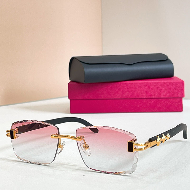 Fashion designer womens frameless sunglasses square pink gradient lenses diamond cut glasses CT02388 personalized design legs high street runway vac