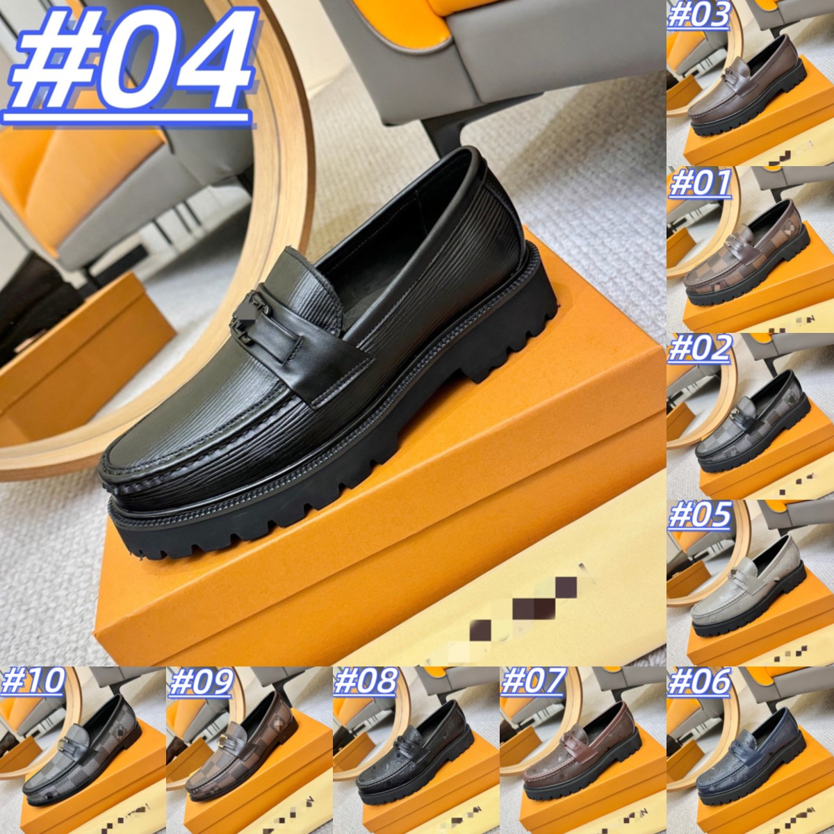 2026 New Luxury Designer Men Grey Genuine Leather Chunky Sole Loafers Thick Bottom Slip On Dress Shoes Office Wedding Footwear Size 38-46