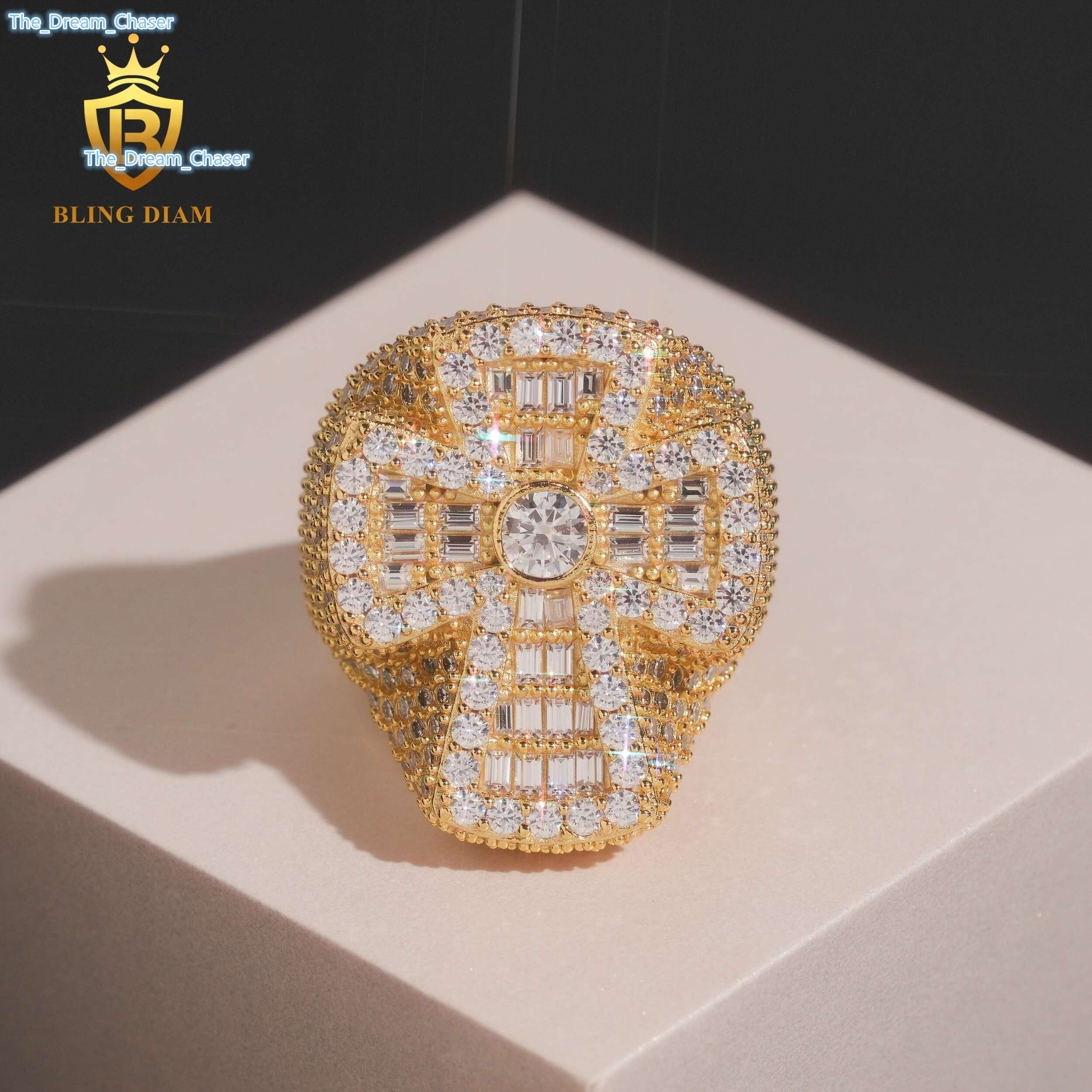 Fashion Ring Hip Hop Iced Out 925 Sterling Silver Fine Jewelry Moissanite Rings Iced Out Cross Ring for Men