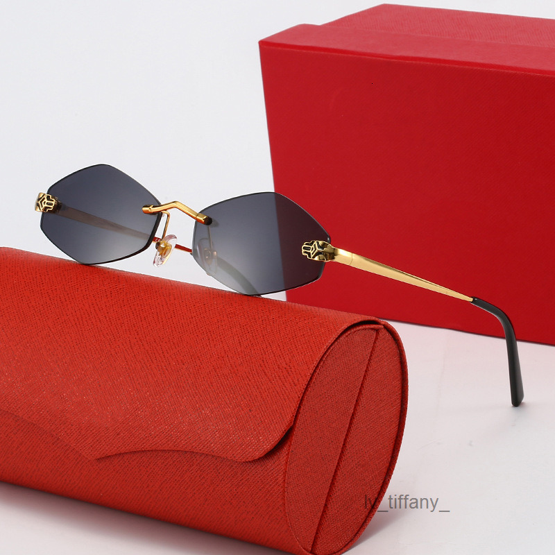 Unisex Designer Rimless Sunglasses - Gold/Silver Metal Frame Embellished Temples Octagonal Multi-Color Lens UV400 Protection Retro Y2K Luxury Glasse