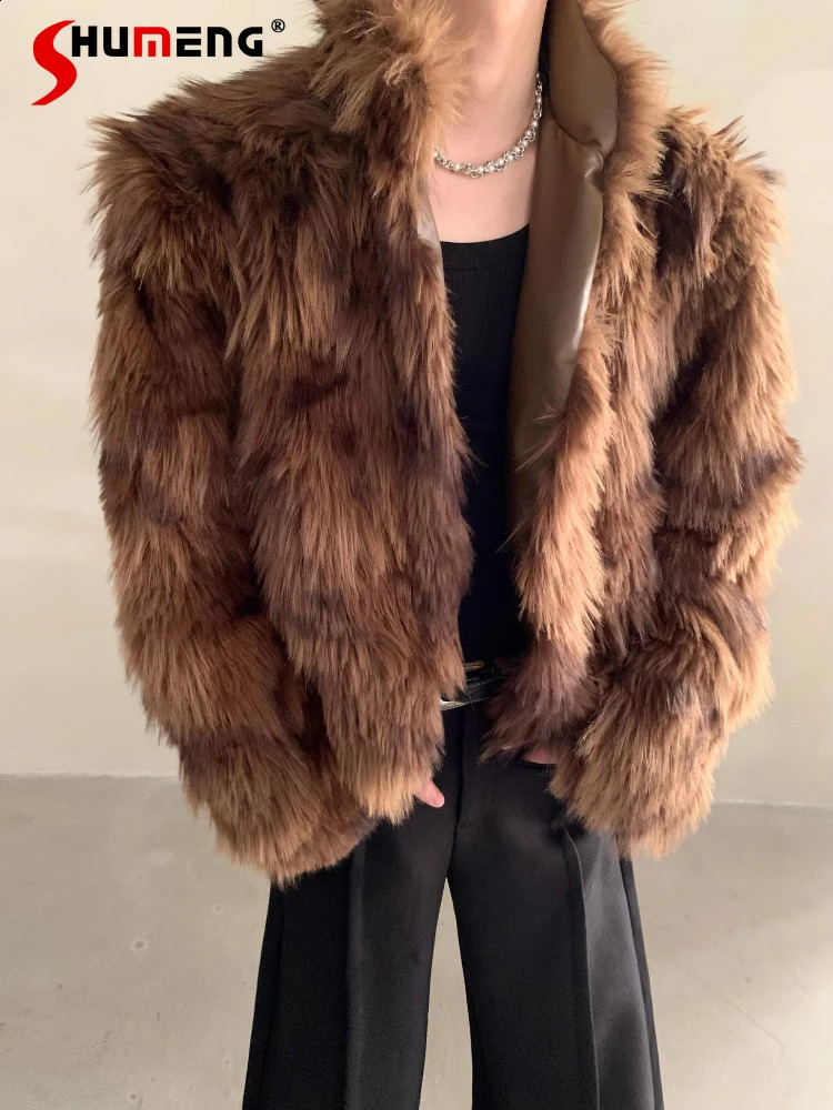 Men's 2025 Winter HighEnd Fashion Coats Male EcoFriendly Fur Short Jackets Stylish Lapel Integrated Chic 261012