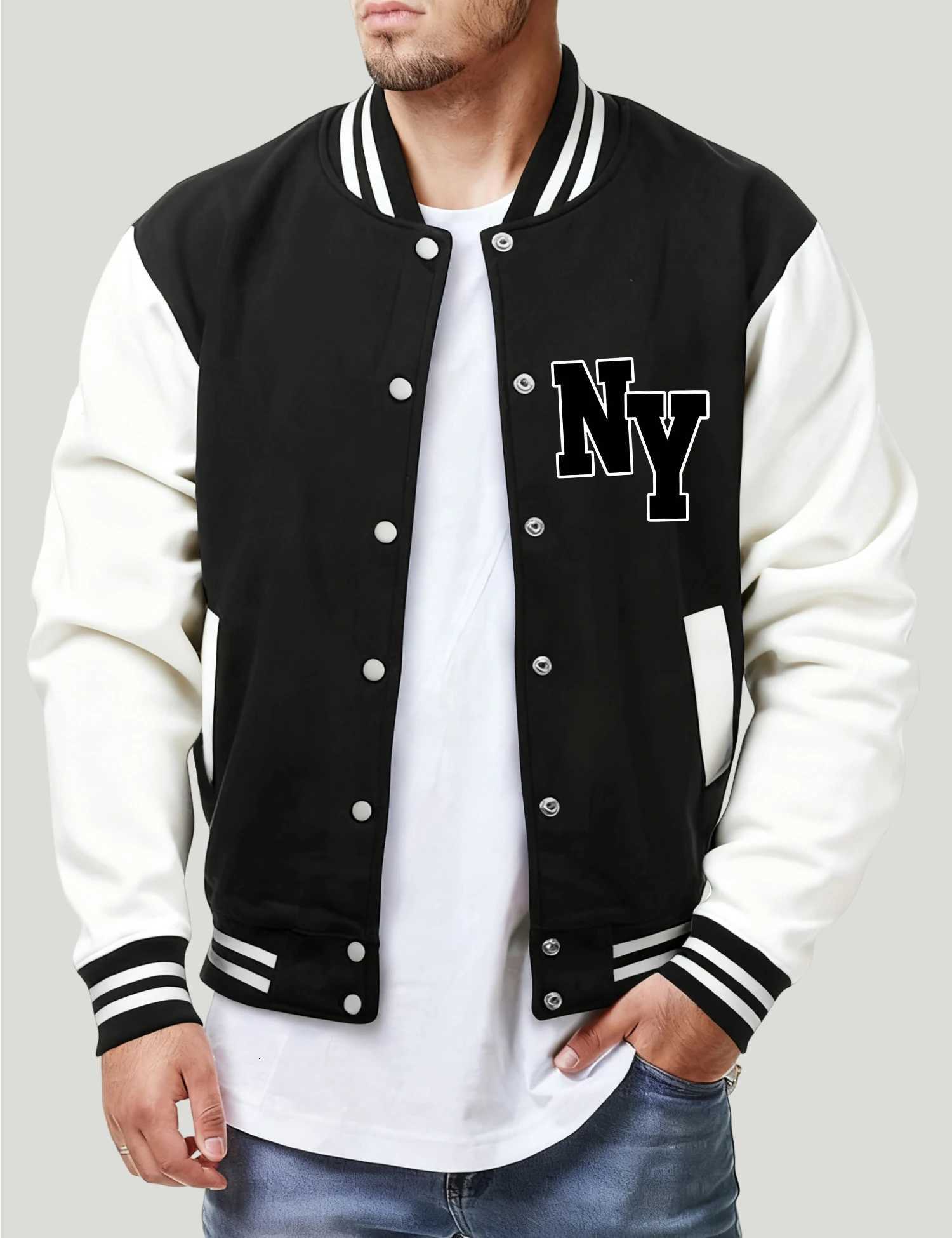 In Men's Dreams Jackets Realizing New York Print Jacket Male Fashion Hip Hop Baseball Soft Loose Fleece Coat Unisex Street Basics TopW261017