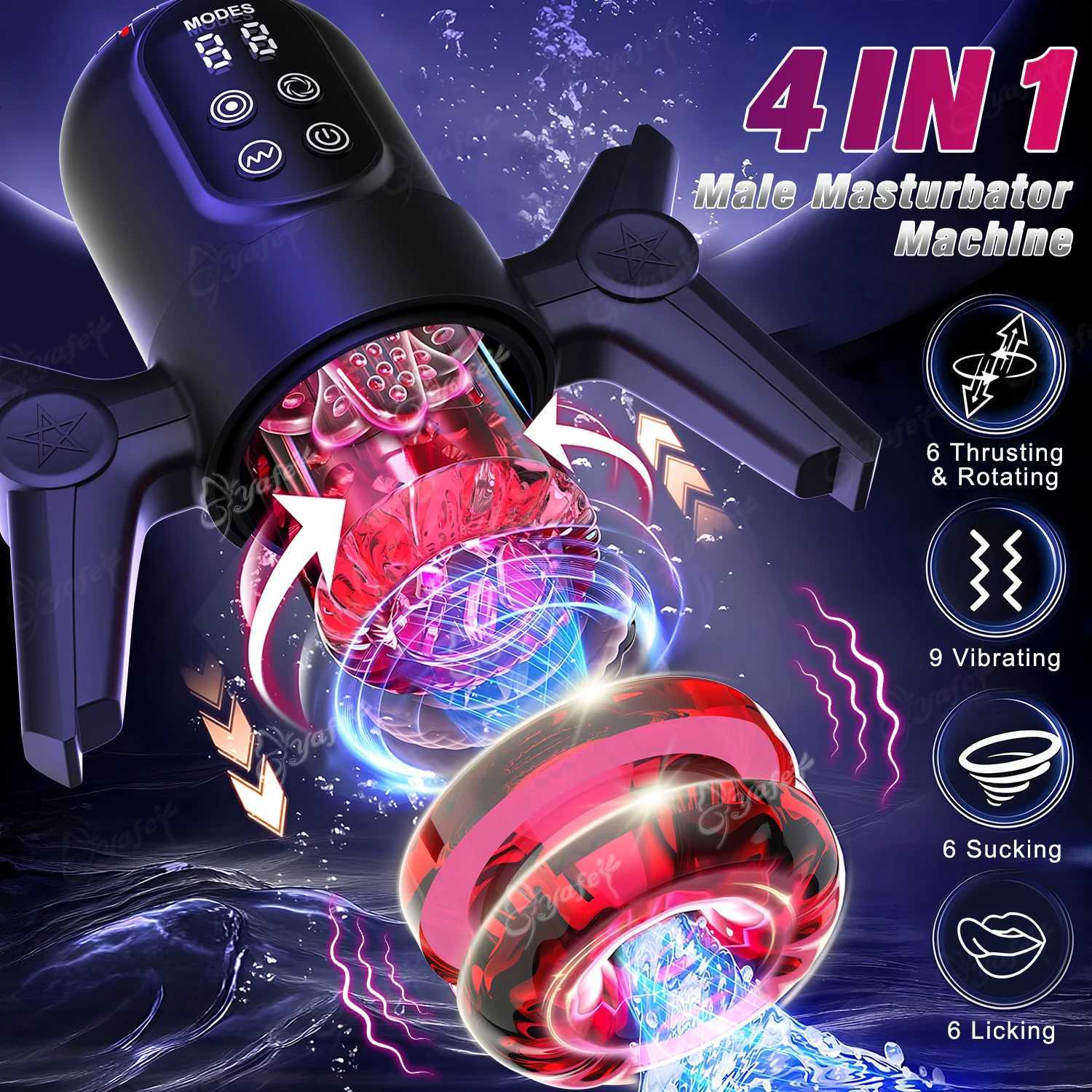 Male Automatic Masturbator Cup 9 Vibration 6 Sucking Rotating Licking Telesic Pocket Pussy Stroker Blowjob s For Men M261017