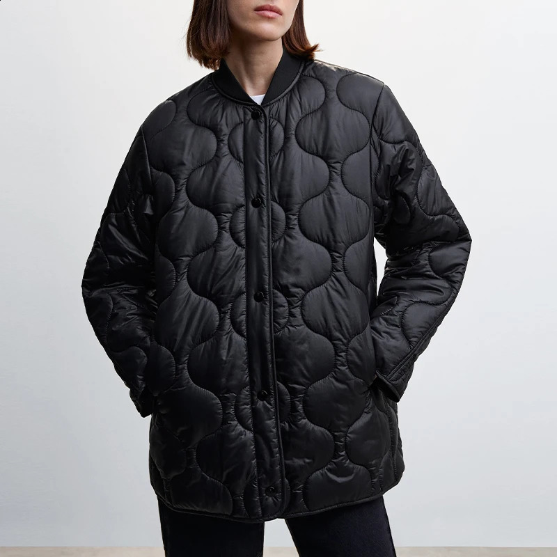 Women's Winter Quilted Cotton Jacke Long Sleeve Button Up Casual High Street Outerwears Black Coat Female Clothing With Pockects 261016