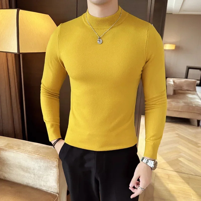 12 Colors Half High Neck Men's Sweater Autumn Winter Korean Solid Color Knitted Pullover Men Long Sleeve Slim Fit Casual 261008
