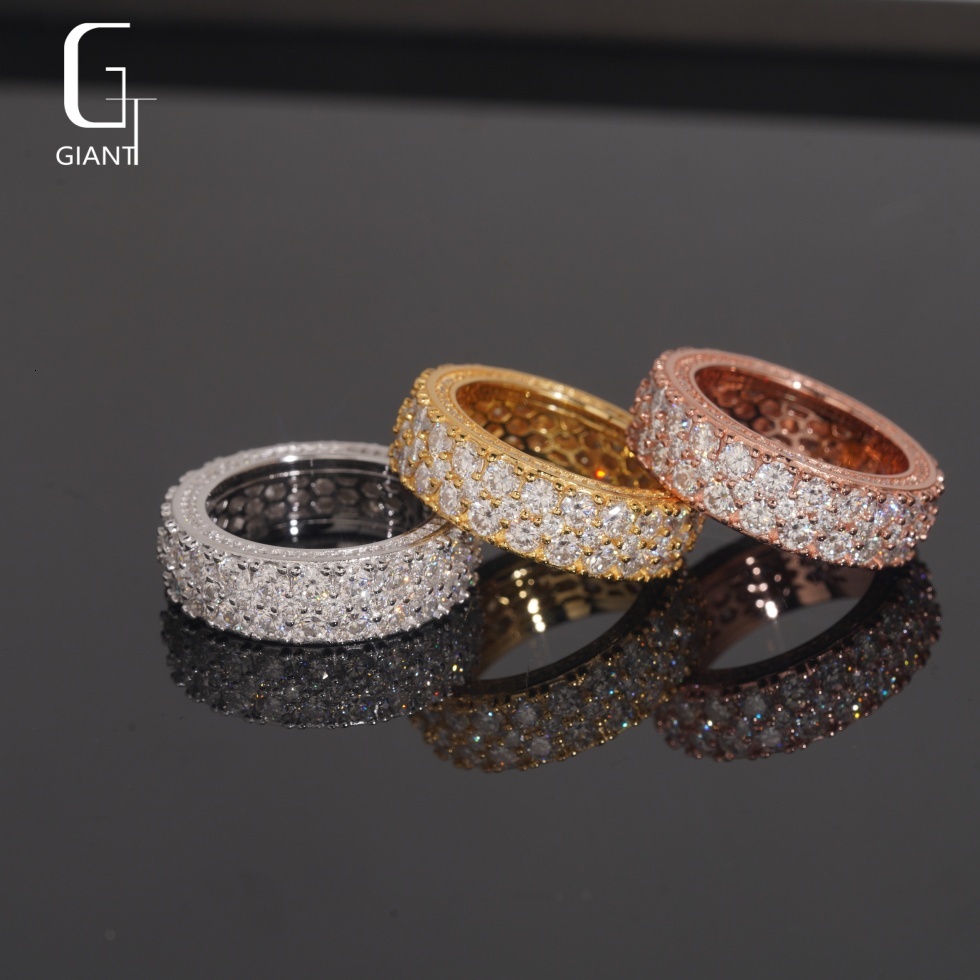 5.86ct High Quality Rapper VVS D Color 2 Rows 925 Sterling Silver Men's Moissanite Round Ring Hiphop Fine Jewelry GRA Certified