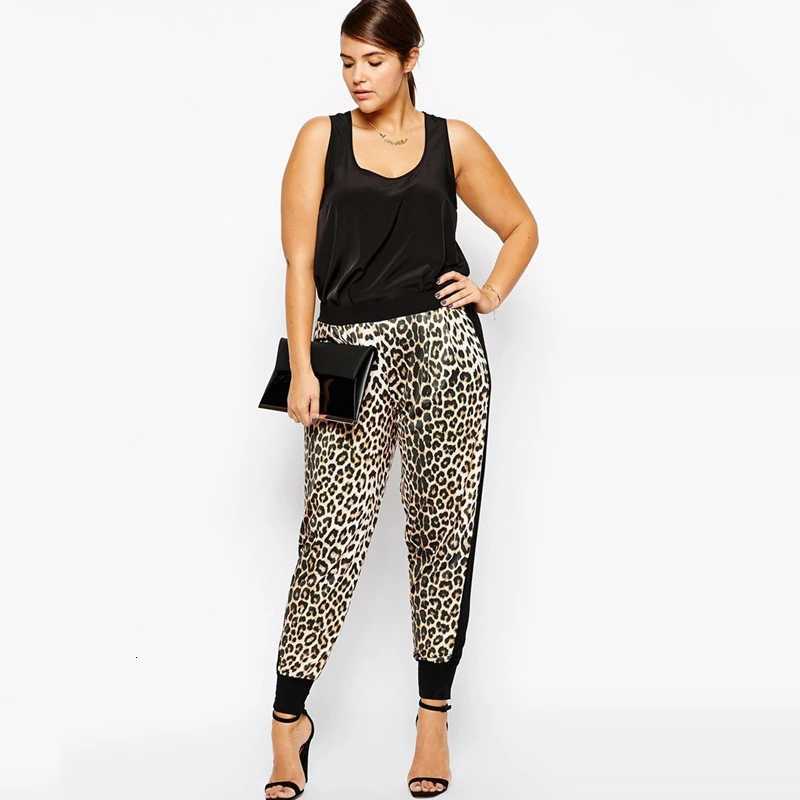 Pants Capris Plus Size Women's Summer Spring Pleated Causal Leopard Pants Women Elastic Waist Color Blocked Sweatpants Female Large Size Cargo